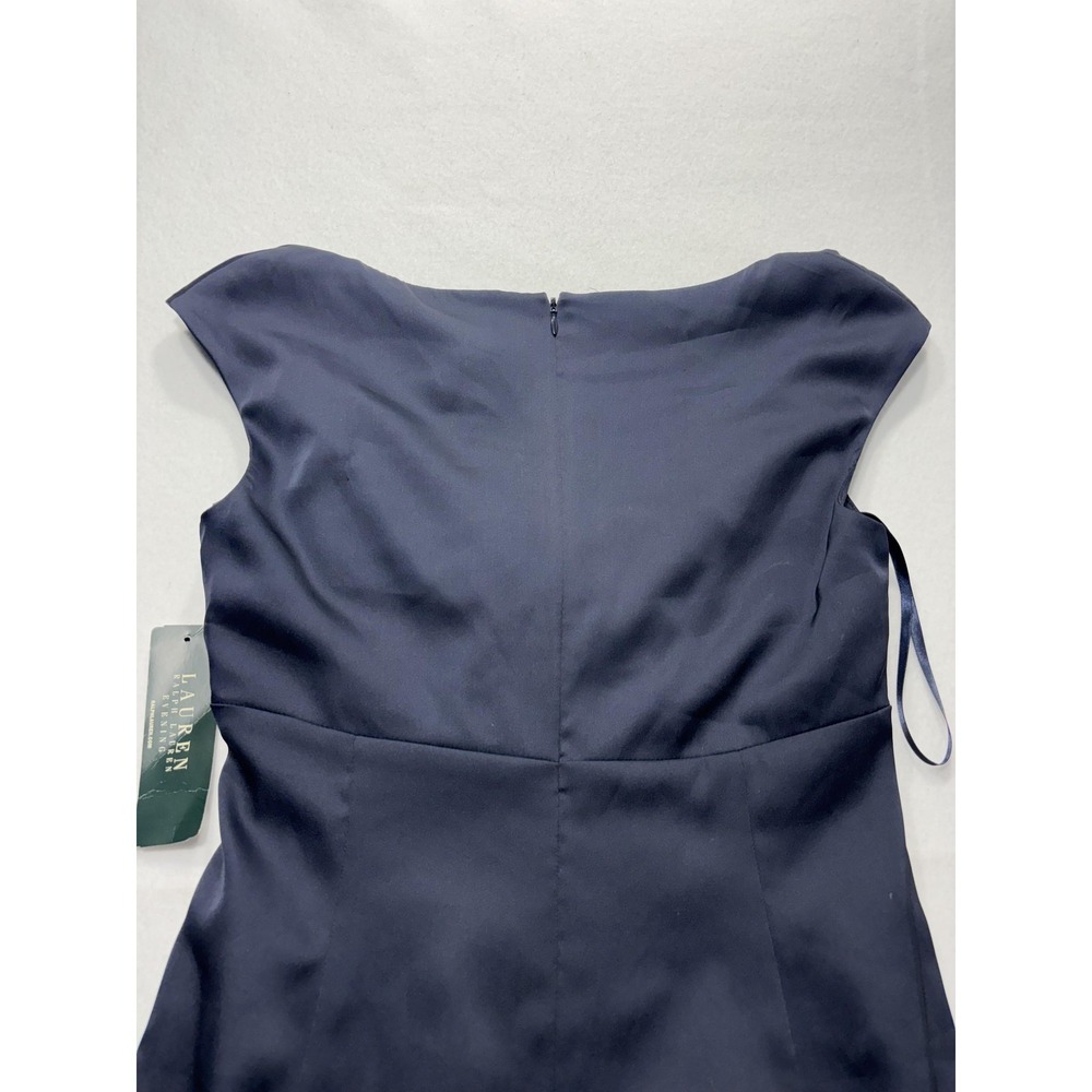 Lauren Ralph Lauren Evening Dress Womens 8 Blue Ruched Satin Sheath Knee Length - Picture 9 of 11